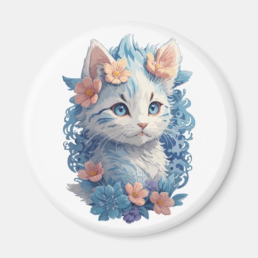 Niedliches Cat Watercolor-Gemälde mit floralem Spl Magnet (Vorne)
