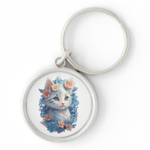 Niedliches Cat Watercolor-Gemälde mit floralem Spl