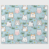 Niedliches Cat Wrapping Paper - Cartoon Cats on Bl Geschenkpapier (Flach)