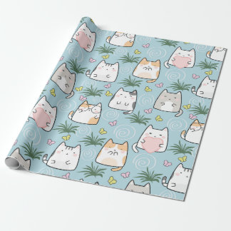 Niedliches Cat Wrapping Paper - Cartoon Cats on Bl Geschenkpapier
