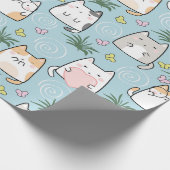 Niedliches Cat Wrapping Paper - Cartoon Cats on Bl Geschenkpapier (Ecke)