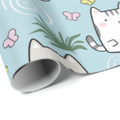 Niedliches Cat Wrapping Paper - Cartoon Cats on Bl Geschenkpapier (Rolleneckpunkt)