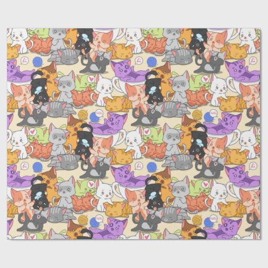 Niedliches Cats Muster Geschenkpapier (Flach)