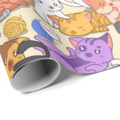 Niedliches Cats Muster Geschenkpapier (Rolleneckpunkt)