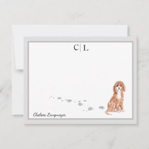 Niedliches Cavapoo Dog Graue Border Monogramm Ihr  Mitteilungskarte