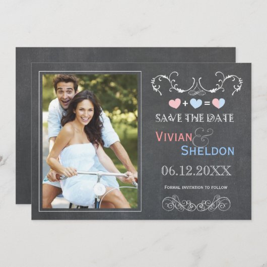 Niedliches Chalkboard-Foto Hochzeit Sichern Sie da Save The Date (Vorne/Hinten)