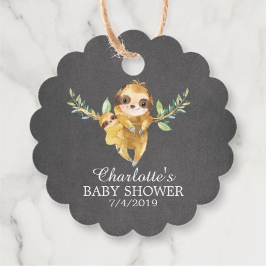 Niedliches Chalkboard Sloth Baby Dusche Gefallen Geschenkanhänger (Rückseite)