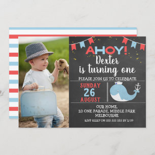 Niedliches Chalkboard Whale Foto Geburtstag Einlad Einladung