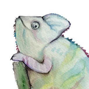 Niedliches Chamäleon in Aquarellfarbe Runde Wanduhr