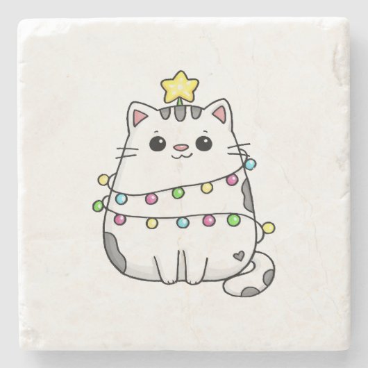 Niedliches Chat Weihnachtsdesign Steinuntersetzer (Vorderseite)