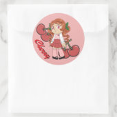 Niedliches Cherry Theme Chibi mit Kirschuntergrund Runder Aufkleber (Tasche)