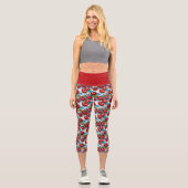 Niedliches Cherry und blaues Kariertes Muster Capri Leggings (Vorderseite)