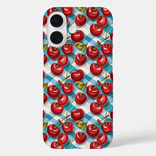 Niedliches Cherry und blaues Kariertes Muster Case-Mate iPhone Hülle (Rückseite)
