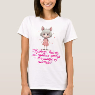 Niedliches Chibi Cat Girl in rosa Kleid T-Shirt