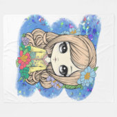 Niedliches Chibi Girl mit blauem Wasser und Glitze Fleecedecke (Vorderseite (Horizontal))