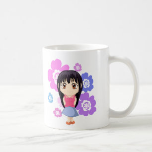 Niedliches Chibi Girl mit Blume Kaffeetasse