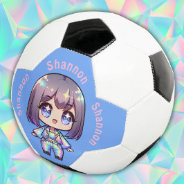Niedliches Chibi-Holografisches Monogramm auf blau Fußball