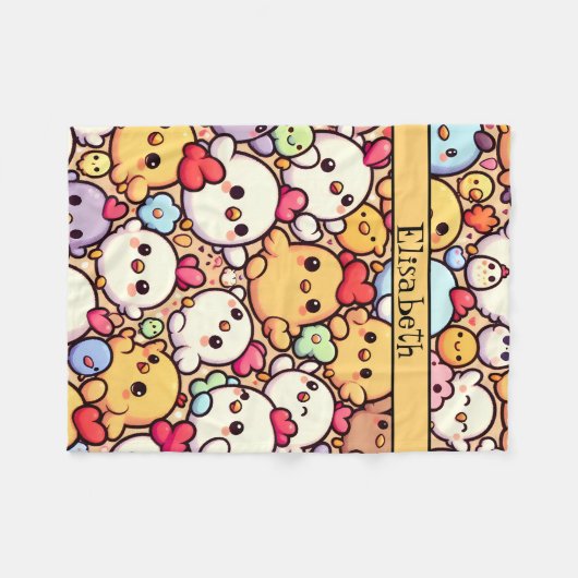 Niedliches Chibi-Hühnermuster-Design Personalisier Fleecedecke (Vorderseite (Horizontal))