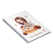 Niedliches chibi Mädchen, das auf einem delicous Notizblock (Rechte Seite)