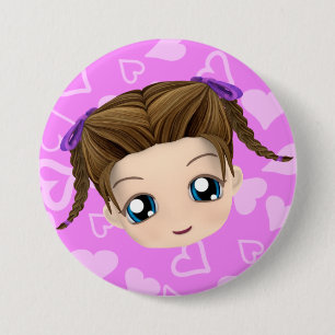 Niedliches Chibi Mädchen, das Zunge heraus haftet, Button