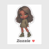 niedliches Chibi-Mädchen in Olivgrün Aufkleber (Blatt)