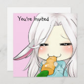 Niedliches chibi Mädchen mit Häschenohreinladungen Einladung (Vorne/Hinten)