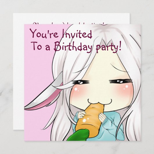 Niedliches Chibi-Mädchen mit Hasen-Ohren-Einladung Einladung (Vorne/Hinten)