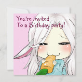 Niedliches Chibi-Mädchen mit Hasen-Ohren-Einladung Einladung (Vorderseite)