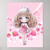Niedliches Chibi-Mädchen mit Kawaii-Erdbeeren Poster (Vorne)