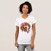 Niedliches chibi Mädchen mit rosa großem Bogen - T-Shirt (Vorne ganz)