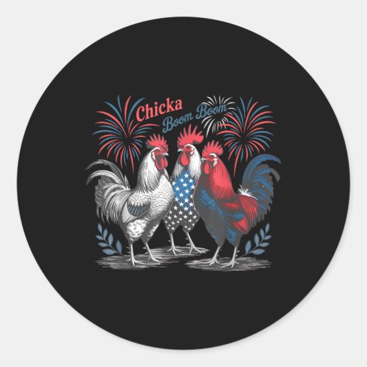 Niedliches Chicka Boom Funny Chicken 4. Juli Pa Runder Aufkleber (Vorderseite)