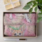 Niedliches Chihuahua Art Pink Green Dog Portrait Seidenpapier (Geschenk)