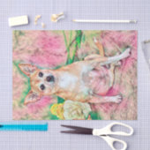 Niedliches Chihuahua Art Pink Green Dog Portrait Seidenpapier (Handwerk)