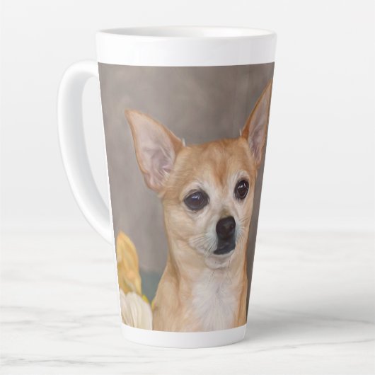 Niedliches Chihuahua Hund Portrait Floral Pet Desi Milchtasse (Linke Ecke)