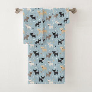 Niedliches Chihuahua-Muster-Blau Badhandtuch Set