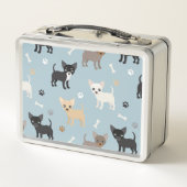 Niedliches Chihuahua-Muster-Blau Metall Brotdose (Rückseite)