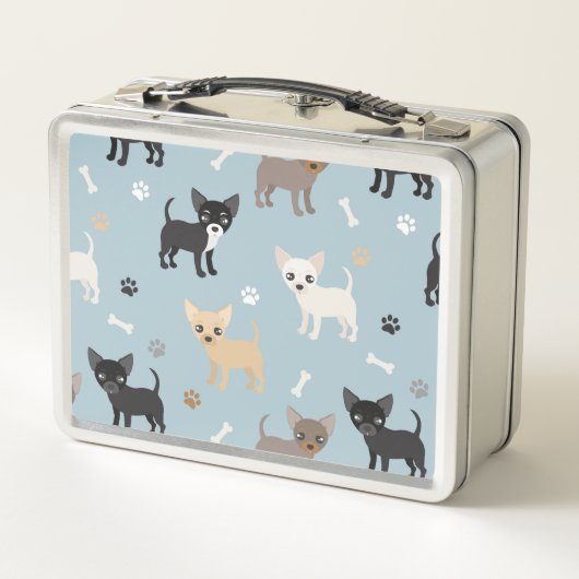 Niedliches Chihuahua-Muster-Blau Metall Brotdose (Rückseite)