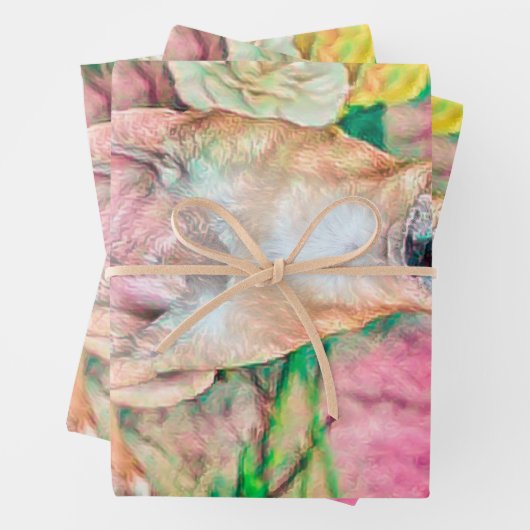 Niedliches Chihuahua Pink Green Art Hund Portrait Geschenkpapier Set (Beispiel)