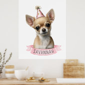 Niedliches Chihuahua Pink mit Namensdesign Poster (Küche)