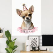 Niedliches Chihuahua Pink mit Namensdesign Poster (Heimbüro)
