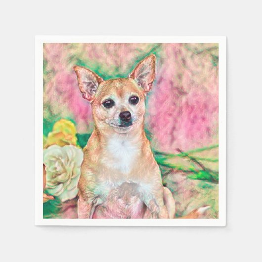 Niedliches Chihuahua Rosa Grünes Portrait Serviette (Vorderseite)