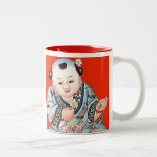 Niedliches Chinesisch lachen Viel Glück Buddha au Zweifarbige Tasse