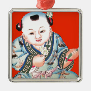 Niedliches Chinesisch lachen Viel Glück Buddha auf Silbernes Ornament