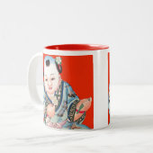Niedliches Chinesisch lachen Viel Glück Buddha auf Zweifarbige Tasse (Vorderseite Links)