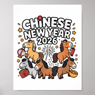 Niedliches Chinesisches Neujahr 2026 Pferd Zodiac Poster
