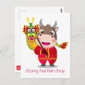 Niedliches chinesisches Neujahr des Oxdrachen Postkarte (Vorne/Hinten)