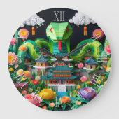 Niedliches chinesisches Neujahrsschlange Origami W Große Wanduhr (Vorderseite)