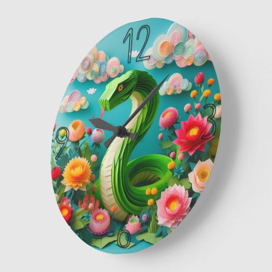 Niedliches Chinesisches Neujahrsschlange Origami W Große Wanduhr (Winkel)