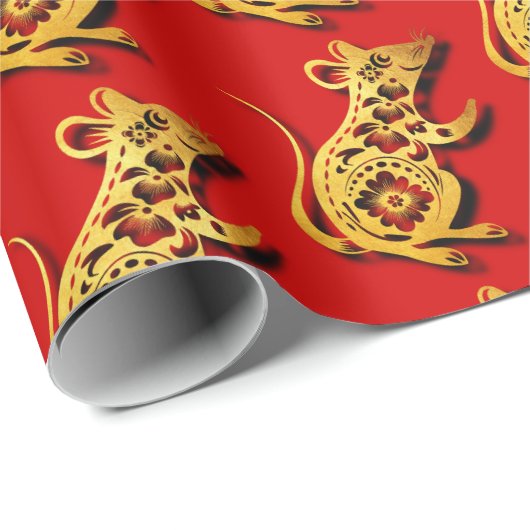 Niedliches Chinesisches Rattenpapier Neujahr Gebur Geschenkpapier (Rolleneckpunkt)
