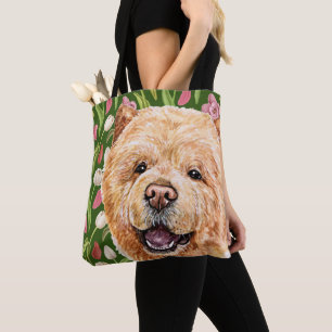 Niedliches Chow-Chow und Tulip-Blume-Muster Tasche